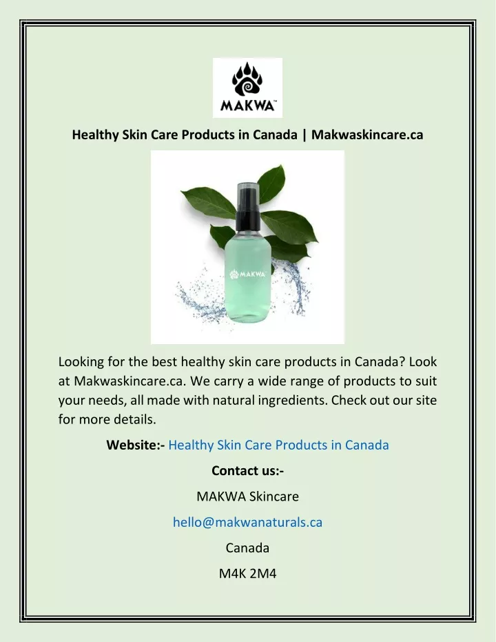 healthy skin care products in canada