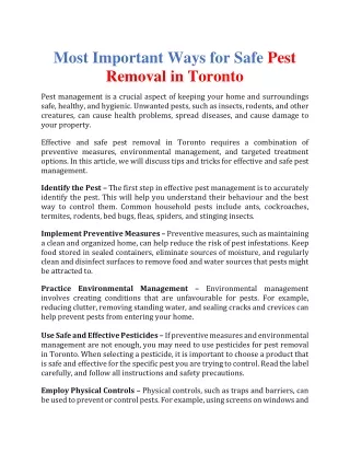 Most Important Ways for Safe Pest Removal in Toronto