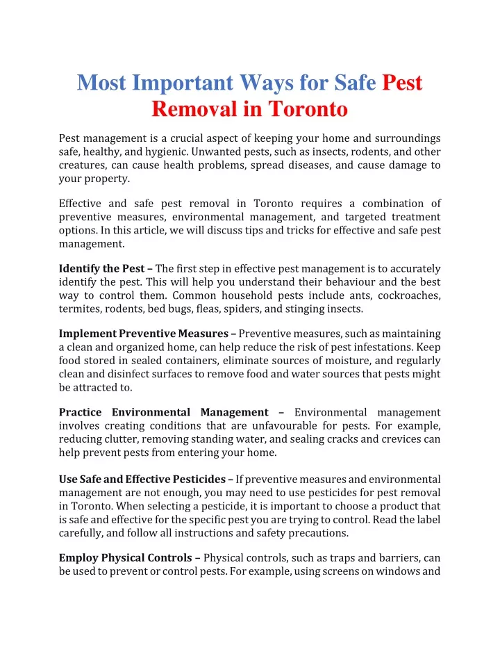 most important ways for safe pest removal
