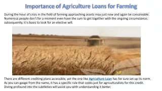 Importance of Agriculture Loans for farming