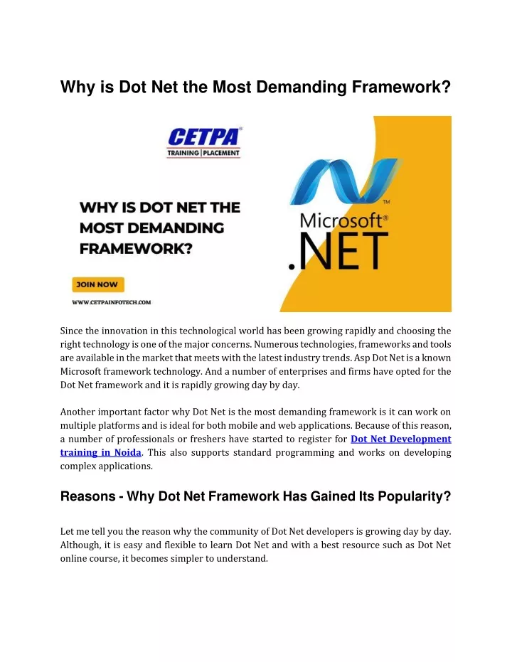 why is dot net the most demanding framework