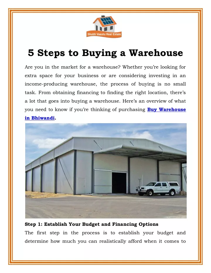 5 steps to buying a warehouse