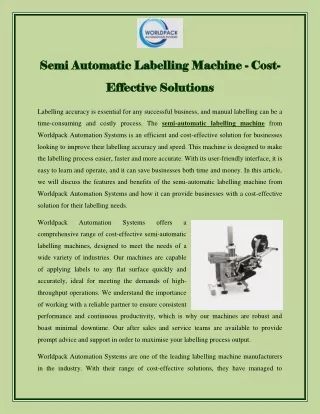 Semi Automatic Labelling Machine - Cost-Effective Solutions