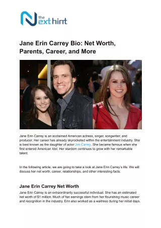 Jane Erin Carrey Bio: Net Worth, Parents, Career, and More