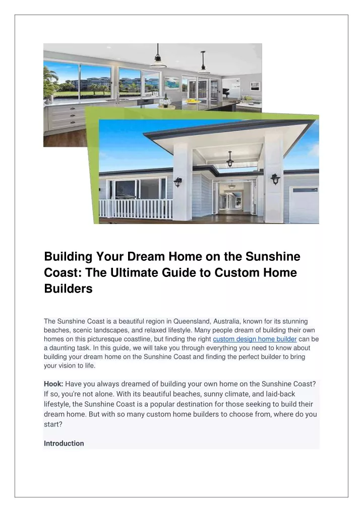 building your dream home on the sunshine coast