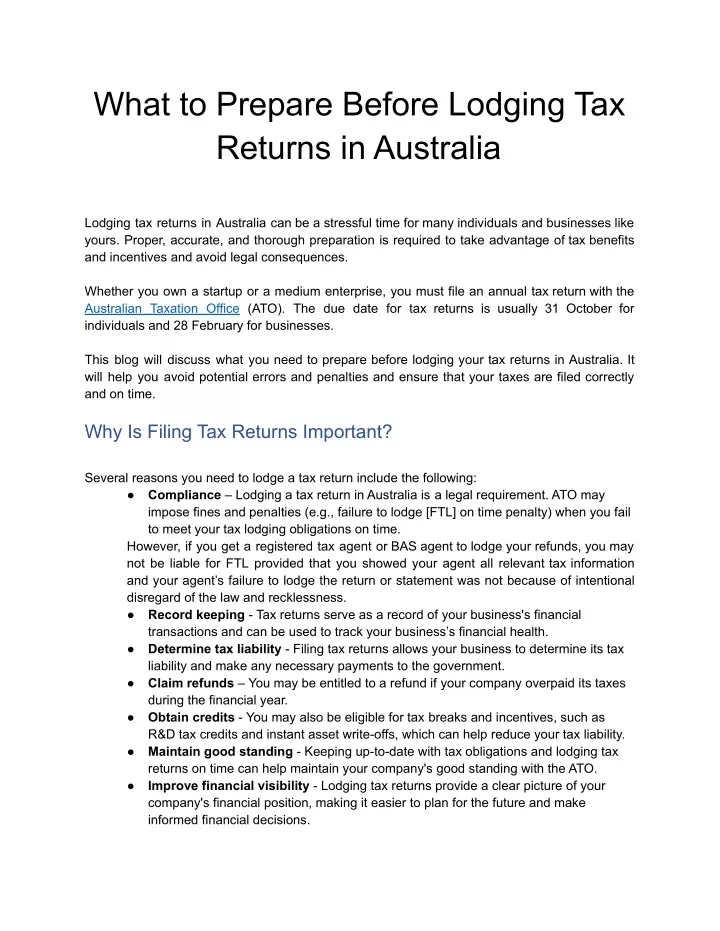 what to prepare before lodging tax returns