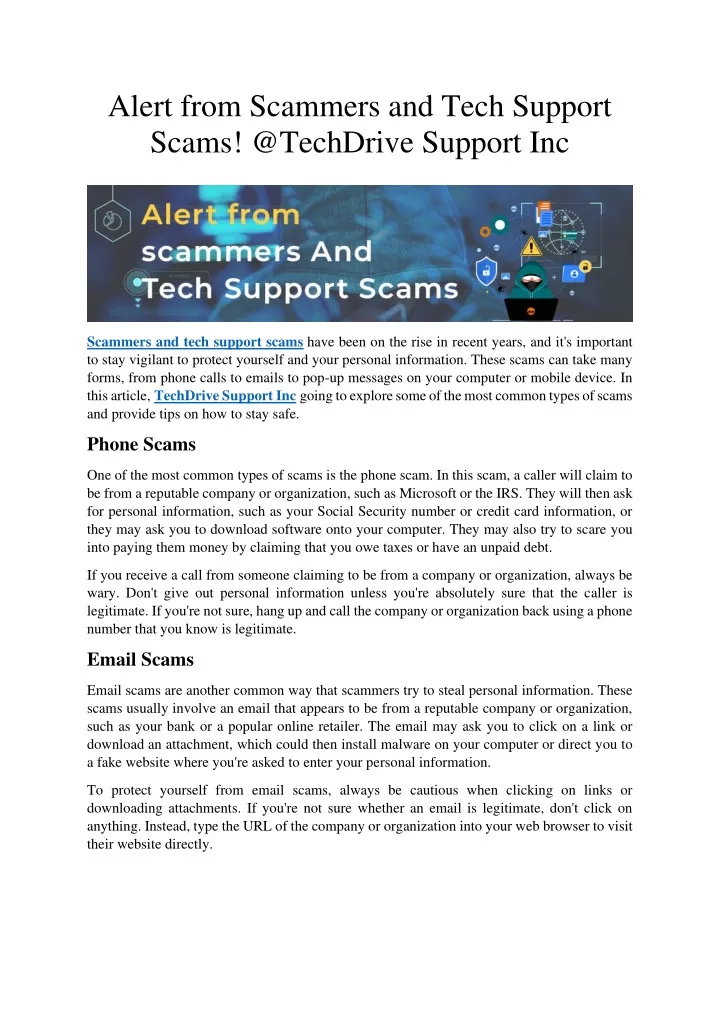 alert from scammers and tech support scams