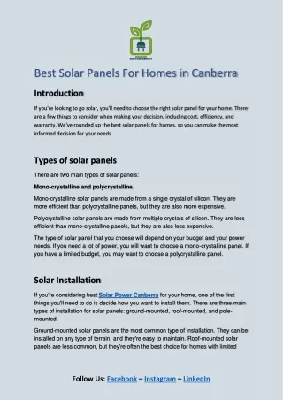 Best Solar Panels For Homes in Canberra