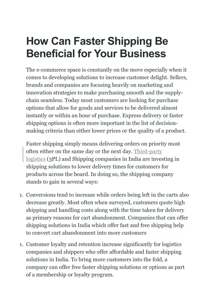 how can faster shipping be beneficial for your