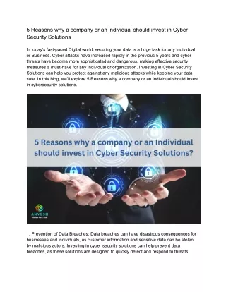 5 Reasons why a company or an Individual should invest in Cyber Security Solutions