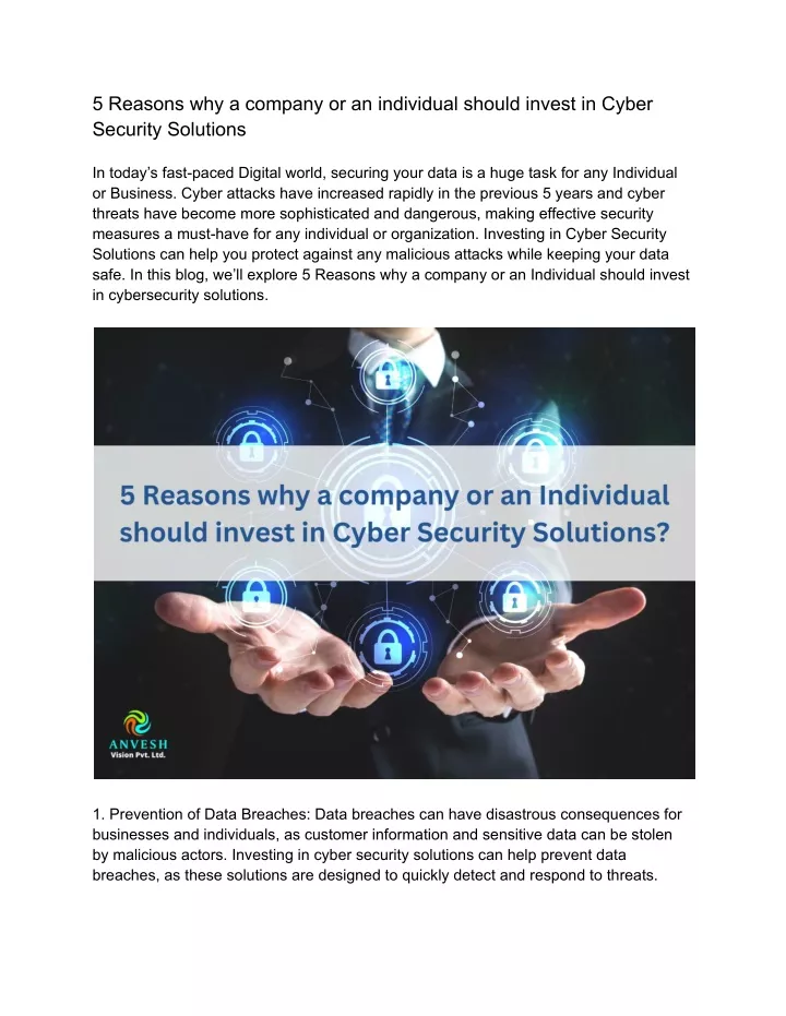 Ppt 5 Reasons Why A Company Or An Individual Should Invest In Cyber