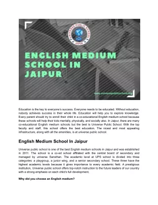 English Medium School In Jaipur - Universe Public School
