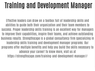 Training and Development Manager
