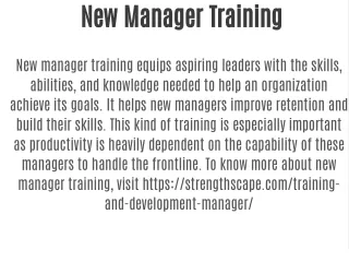 New Manager Training