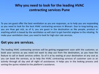 Why you need to look for the leading HVAC contracting services Pune