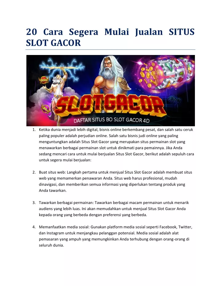 20 cara segera mulai jualan situs slot gacor