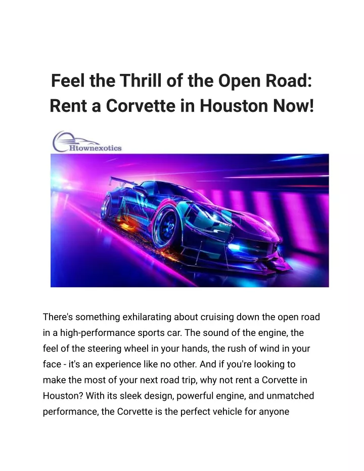 feel the thrill of the open road rent a corvette