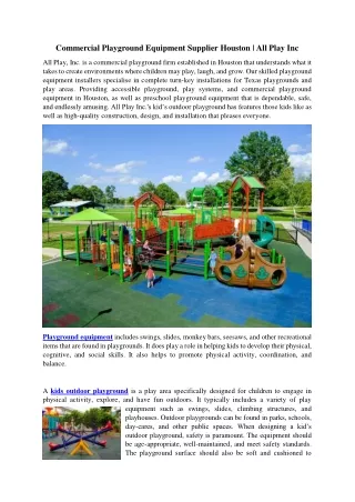 Commercial Playground Equipment Supplier Houston