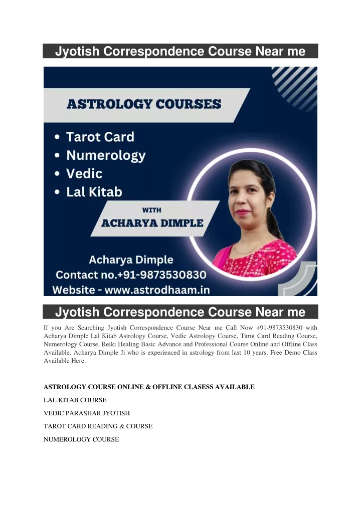 jyotish correspondence course near me