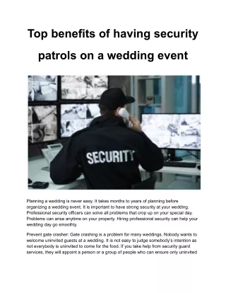 Top benefits of having security patrols on a wedding event