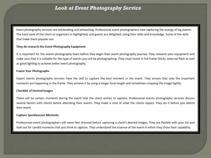 look at event photography service