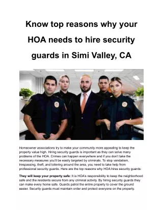 Know top reasons why your HOA needs to hire security guards in Simi Valley, CA