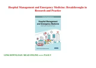 ^PDF/BOOK)READ Hospital Management and Emergency Medicine Breakthroughs in Resea
