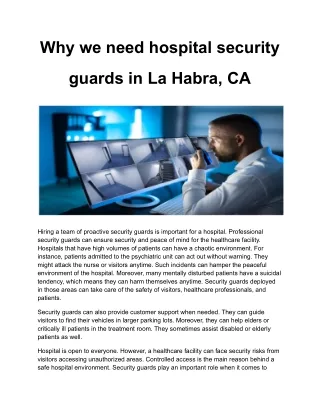 Why we need hospital security guards in La Habra, CA