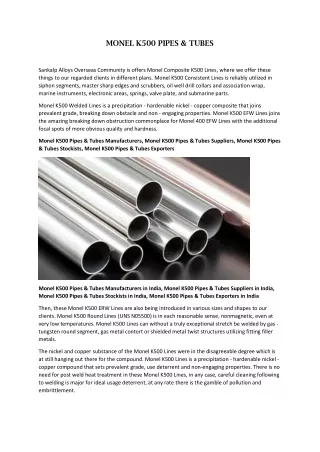 Monel K500 Pipes & Tubes Exporters