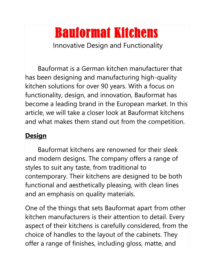bauformat kitchens bauformat kitchens innovative