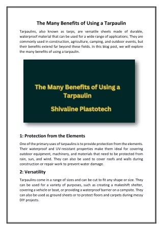 the many benefits of using a tarpaulin