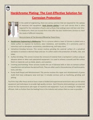 hardchrome plating the cost effective solution
