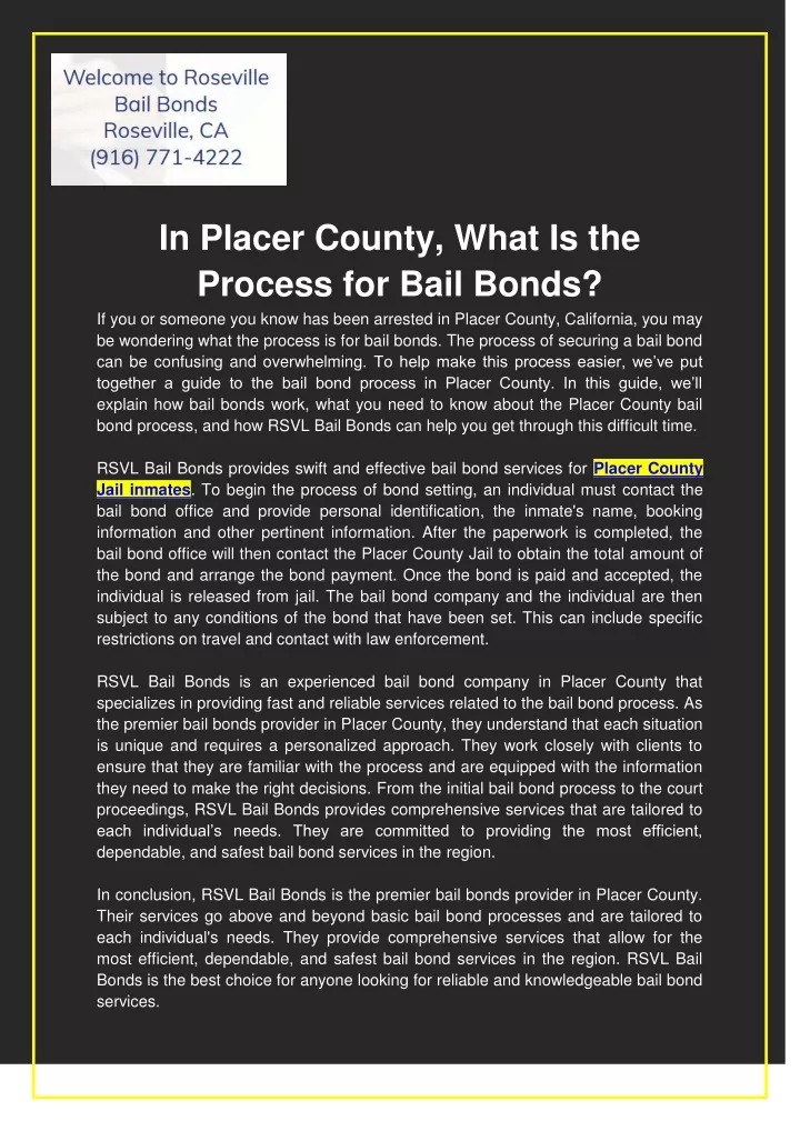 in placer county what is the process for bail