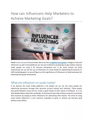 How can Influencers Help Marketers to Achieve Marketing Goals?