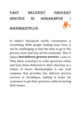 Fast Delivery Grocery Service in Gorakhpur | Manimartplus