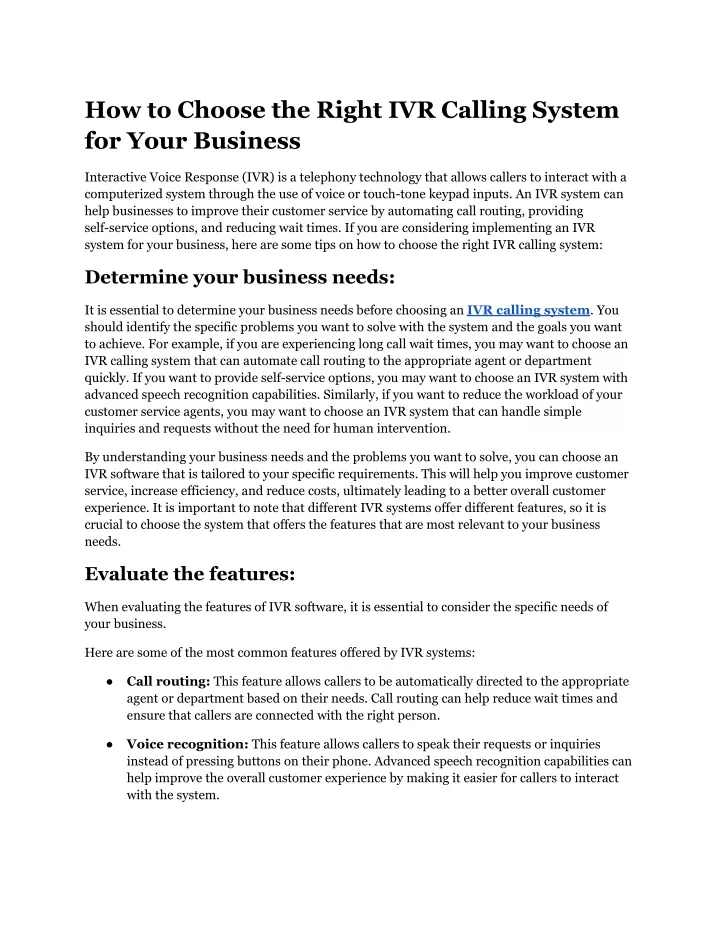 how to choose the right ivr calling system