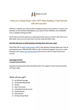 Host.co.in Great Deal | 30% OFF Web Hosting