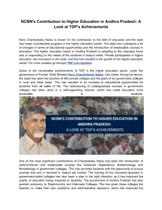 NCBN's Contribution to Higher Education in Andhra Pradesh: A Look at TDP's Achie