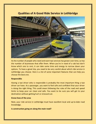 Qualities of A Good Ride Service in Lethbridge