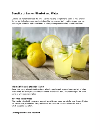 benefits of lemon sharbat and water