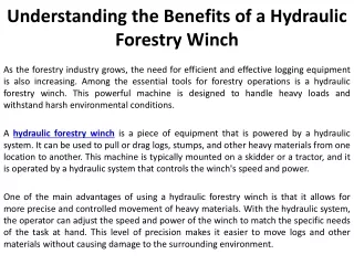 Understanding the Benefits of a Hydraulic Forestry Winch