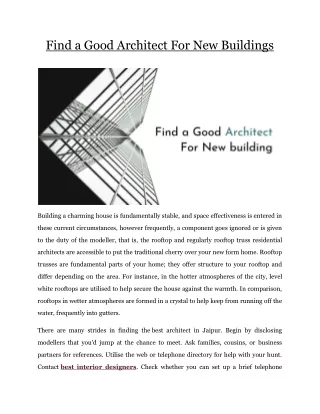 Find a Good Architect For New Buildings