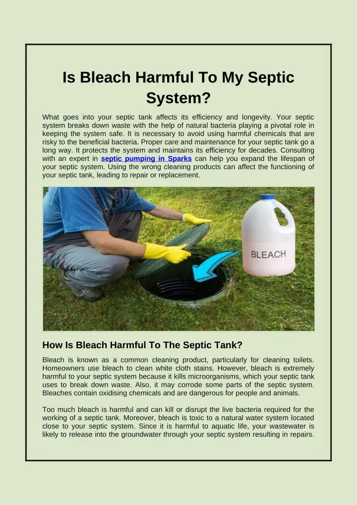 is bleach harmful to my septic system