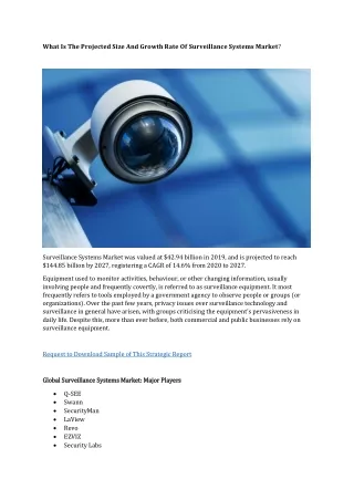 Surveillance Systems Market Type, Share, Size, Analysis, Trends, Demand