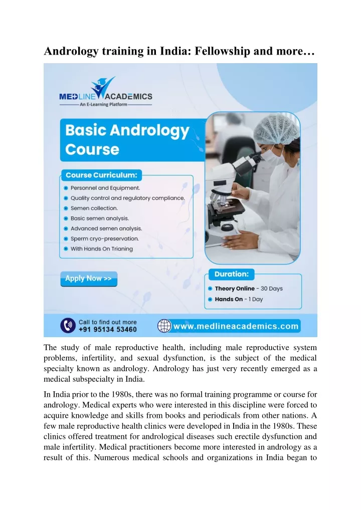 andrology training in india fellowship and more