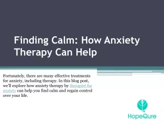 Finding Calm How Anxiety Therapy Can Help