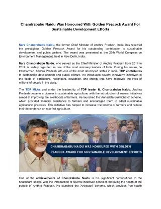Chandrababu Naidu Was Honoured With Golden Peacock Award For Sustainable Development Efforts