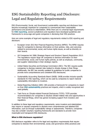 ESG Sustainability Reporting and Disclosure Legal and Regulatory Requirements