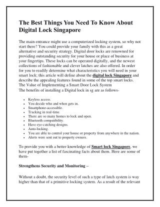 The Best Things You Need To Know About Digital Lock Singapore