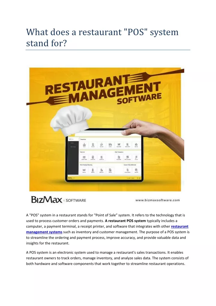 what does a restaurant pos system stand for